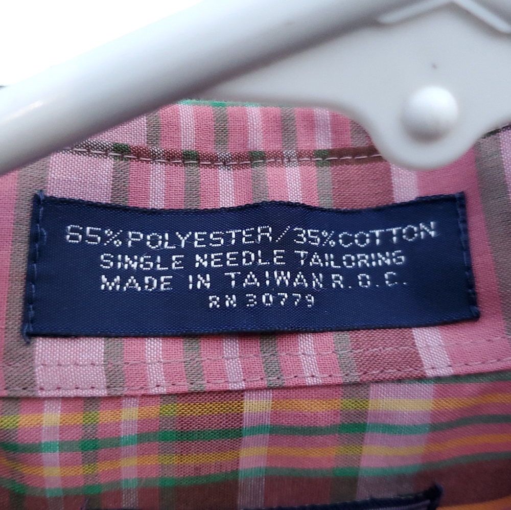 Vintage Centura Men's Long Sleeve Button Up Shirt. Large. Plaid pink, yellow, gr - Picture 5 of 7